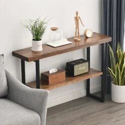 Κονσόλα Nore Pakoworld φυσικό ξύλο 35mm καρυδί-μαύρο 79x29x85εκ