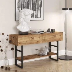 Κονσόλα Vien Pakoworld Oak-μαύρο 139x43x75,5εκ