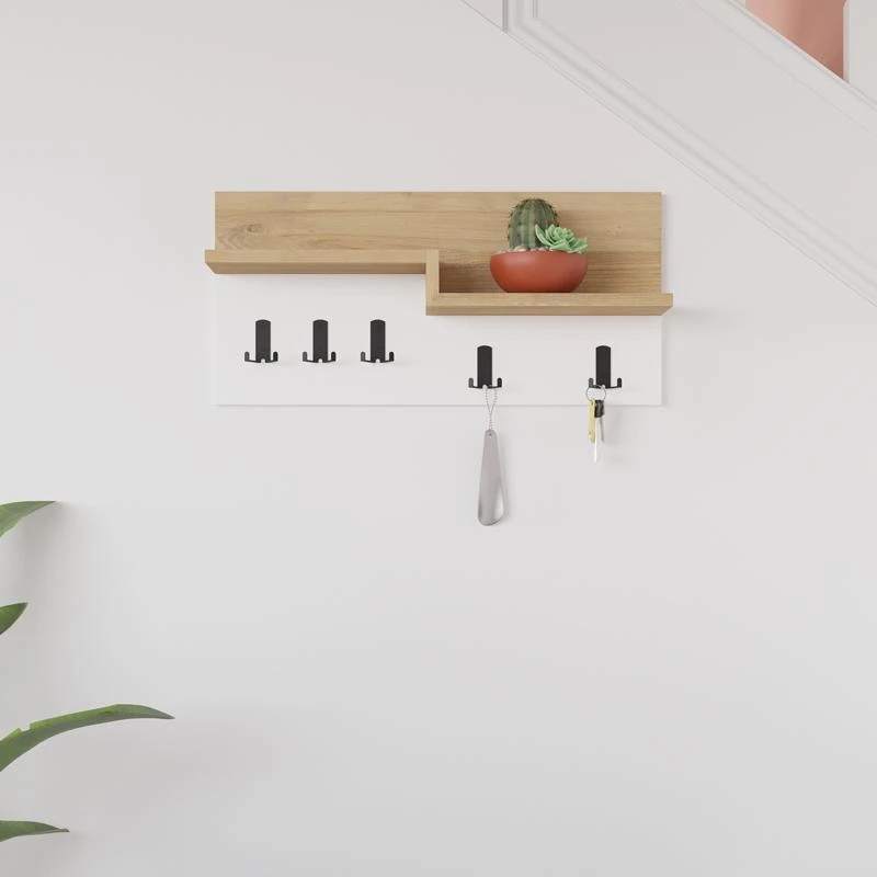 Κρεμάστρα τοίχου Harm Pakoworld Oak-λευκό μελαμίνης 65x15x31εκ 1 Κρεμάστρα τοίχου Harm Pakoworld Oak-λευκό μελαμίνης 65x15x31εκ