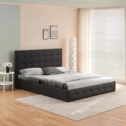 Κρεβάτι διπλό με αποθηκευτικό χώρο Cankere Pakoworld μαύρο Pu 160x200εκ