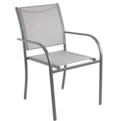 LANGLEY Πολυθρόνα Κήπου - Βεράντας, 55x68x87εκ Μέταλλο Βαφή Ανθρακί Textilene Γκρι, Στοιβαζόμενη