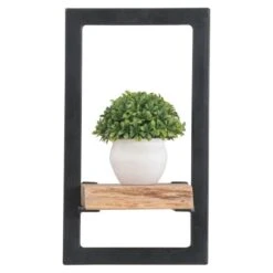 LIZARD Frame Ράφι 20x25x35εκ Μέταλλο Βαφή Μαύρο, Ξύλο Ακακία Φυσικό