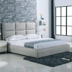 MAXIM Κρεβάτι Διπλό, για Στρώμα 160x200cm, Ύφασμα 183x220x121εκ Απόχρωση Ανοιχτό Γκρι