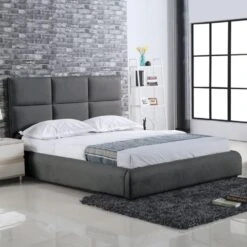 MAXIM Κρεβάτι Διπλό, για Στρώμα 180x200cm, 198x218x121εκ Ύφασμα Σκούρο Γκρι