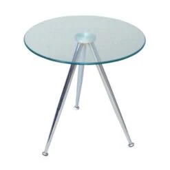 MABEL Τραπεζάκι Βοηθητικό Φ50 H.51εκ Μέταλλο Χρώμιο - Γυαλί Clear Tempered 8mm