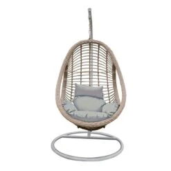 MACAN-II Κρεμαστή Πολυθρόνα, Wicker Grey-White, Φ105x196εκ Μέταλλο Βαφή Άσπρο, Μαξιλάρι Γκρι