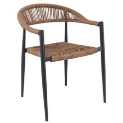 MADY Πολυθρόνα Βεράντας-Κήπου 56x59x78εκ ALU Ανθρακί, Rope Wicker Φυσικό, Στοιβαζόμενη