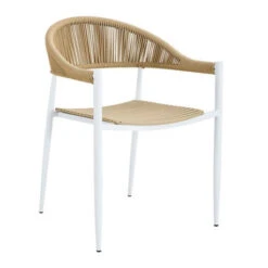 MALTA Πολυθρόνα Στοιβαζόμενη, 57x57x76εκ Μέταλλο Βαφή Άσπρο, PP-UV Μπεζ Rope Wicker Φυσικό