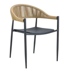 MALTA Πολυθρόνα Στοιβαζόμενη, 57x57x76εκ Μέταλλο Βαφή Μαύρο, PP-UV Μαύρο, Rope Wicker Φυσικό