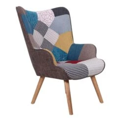 MARON Πολυθρόνα - Μπερζέρα 69x76x97εκ Ξύλο Φυσικό, Ύφασμα Patchwork