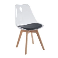 MARTIN Καρέκλα 49x57x82εκ Ξύλο, PET Clear, PU Μαύρο, Μονταρισμένη Ταπετσαρία