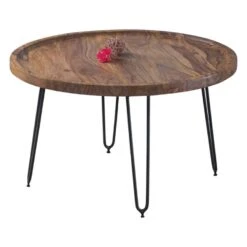 MATRI Τραπεζάκι Σαλονιού Καθιστικού, Φ76xH.45εκ Μέταλλο Βαφή Μαύρο, Ξύλο Ακακία Φυσικό