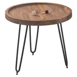 MATRI Τραπεζάκι Σαλονιού Καθιστικού, Φ45xH.40εκ Μέταλλο Βαφή Μαύρο, Ξύλο Ακακία Φυσικό