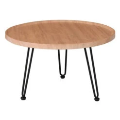 MATRIX Τραπεζάκι Σαλονιού Καθιστικού, Φ76xH.45εκ Μέταλλο Βαφή Μαύρο, Ξύλο Φυσικό