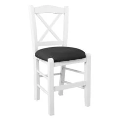METRO Καρέκλα 43x47x88εκ Οξιά Βαφή Εμποτισμού Άσπρο Κάθισμα Pu Μαύρο