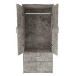 Ντουλάπα ρούχων δίφυλλη OLYMPUS Pakoworld χρώμα Antique ανθρακί 81x57x183εκ