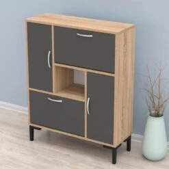 ΠΑΠΟΥΤΣΟΘΗΚΗ MEDY HM18187.01 ΜΕΛΑΜΙΝΗ ΣΕ ΑΝΘΡΑΚΙ & ΣΟΝΑΜΑ-ΜΑΥΡΑ ΠΟΔΙΑ 85x30x108.5Υ εκ. -Vougioukas papoutsothikes ntoulapia 3