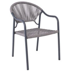 POLIS Πολυθρόνα Βεράντας-Κήπου 58x65x85,5εκ Μέταλλο Βαφή Ανθρακί, Rope Wicker Γκρι, Στοιβαζόμενη