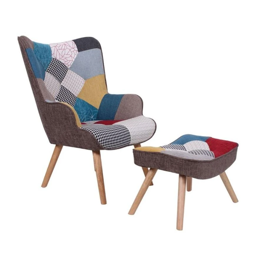 MARON Set: Πολυθρόνα Μπερζέρα + Σκαμπό Υποπόδιο, 69x76x97 + 52x38x35εκ Ξύλο Φυσικό, Ύφασμα Patchwork 1 MARON Set: Πολυθρόνα Μπερζέρα + Σκαμπό Υποπόδιο, 69x76x97 + 52x38x35εκ Ξύλο Φυσικό, Ύφασμα Patchwork