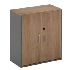 PROLINE Ντουλάπι Γραφείου Χαμηλό, Δίφυλλο, 2 ράφια, 80x40x75εκ Απόχρωση Καρυδί Δρυς - Μαύρο