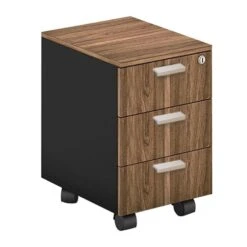 PROLINE Συρταριέρα Γραφείου Τροχήλατη, 3 Συρτάρια, 41x45x59εκ Απόχρωση Καρυδί Δρυς - Μαύρο