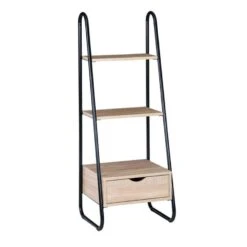 Ραφιέρα Μέταλλο Βαφή Μαύρο, 44x37x114εκ Απόχρωση Σημύδας