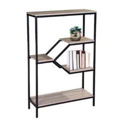 Ραφιέρα Μέταλλο Βαφή Μαύρο, 80x30x120εκ Απόχρωση Sonoma