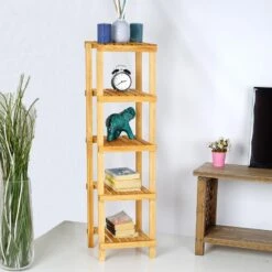 Ραφιέρα δαπέδου 5 επιπέδων Zangia Pakoworld σε φυσική απόχρωση36x36x140εκ