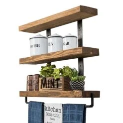 Ραφιέρα τοίχου Suny Pakoworld μασίφ ξύλο πεύκου καρυδί-μαύρο 75x9x68εκ -Vougioukas raphiera toichoi suny pakoworld masiph ksilo peikoi karithi mairo 75 9 68ek 2