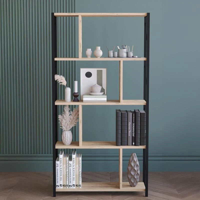 Ραφιέρα-Βιβλιοθήκη Fitabo Pakoworld μαύρο μέταλλο σε Oak απόχρωση 75x22x151εκ 1 Ραφιέρα-Βιβλιοθήκη Fitabo Pakoworld μαύρο μέταλλο σε Oak απόχρωση 75x22x151εκ