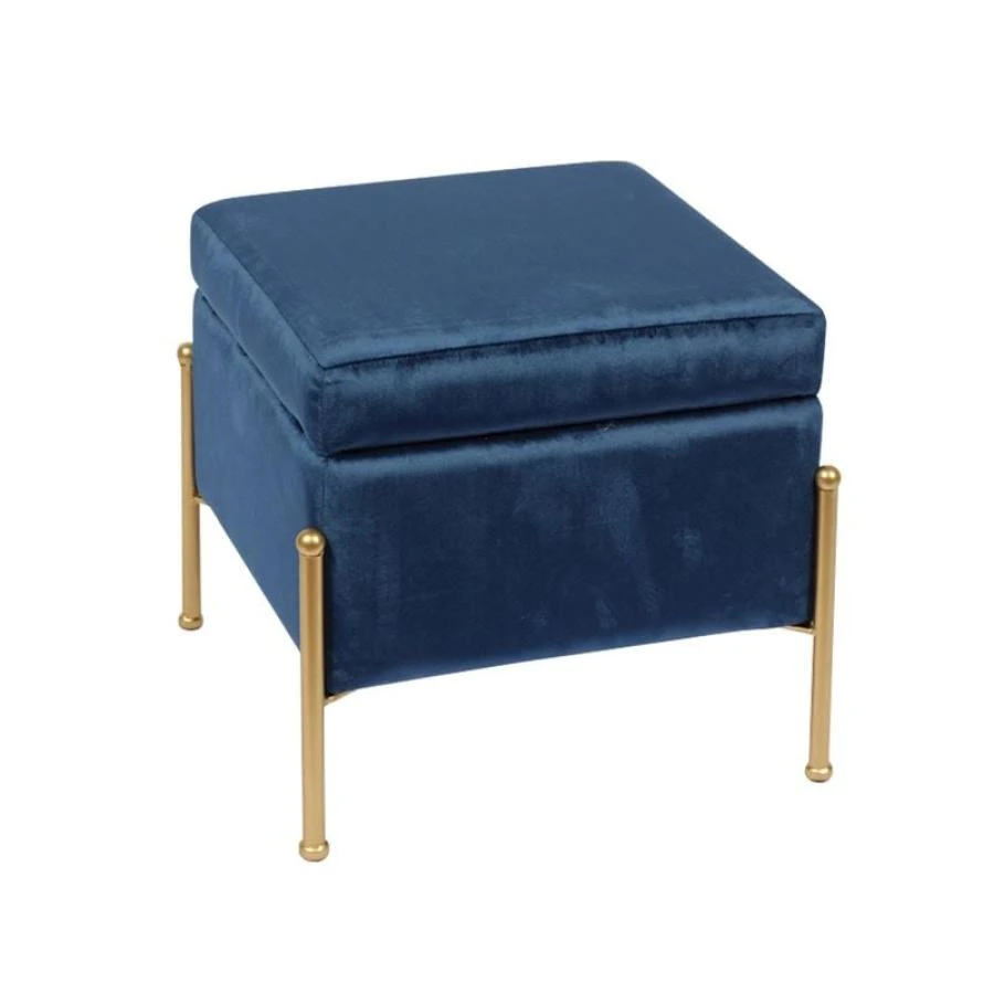RAY Αποθηκευτικό Σκαμπό, 40x40x37εκ Μέταλλο Βαφή Χρυσό, Ύφασμα Velure, Απόxρωση Μπλε 1 RAY Αποθηκευτικό Σκαμπό, 40x40x37εκ Μέταλλο Βαφή Χρυσό, Ύφασμα Velure, Απόxρωση Μπλε