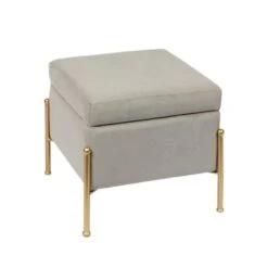 RAY Αποθηκευτικό Σκαμπό, Μέταλλο Βαφή Χρυσό, Ύφασμα Velure, 40x40x37εκ Απόχρωση Γκρι