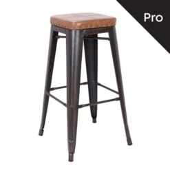 RELIX Σκαμπό Bar-Pro, Στοιβαζόμενο, 43x43x78εκ Μέταλλο Βαφή Antique Black, Pu Camel