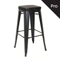 RELIX Σκαμπό Bar-Pro, Στοιβαζόμενο, 43x43x78εκ Μέταλλο Βαφή Μαύρο Matte, Pu Μαύρο