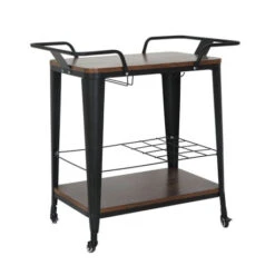 RELIX Trolley Bar-Pro Μέταλλο Βαφή Μαύρο, MDF 86x51x86εκ Απόχρωση Καρυδί