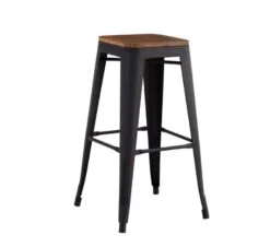 RELIX Wood Σκαμπό Bar, 42x42 H.76εκ Μέταλλο Βαφή Μαύρο Extra Matte Κάθισμα Dark Oak, Στοιβαζόμενο