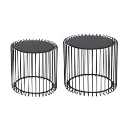 RICO Set-2 Τραπεζάκια Σαλονιού Καθιστικού, Φ45 H.40εκ + Φ50 H.45εκ Μέταλλο Βαφή Μαύρο, Γυαλί Smoke