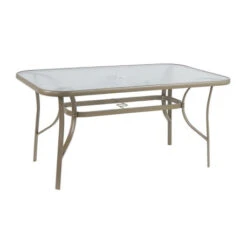 RIO Τραπέζι Κήπου - Βεράντας, 120x70x71εκ Μέταλλο Βαφή Μπεζ, Γυαλί