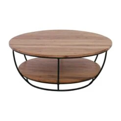 ROY Τραπεζάκι Σαλονιού Καθιστικού, Φ90εκ H.35εκ Μέταλλο Βαφή Μαύρο, Ξύλο Ακακία Φυσικό