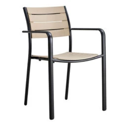 SAGA Πολυθρόνα Στοιβαζόμενη, 56x57x84εκ Μέταλλο Βαφή Μαύρο, PP-UV Tortora