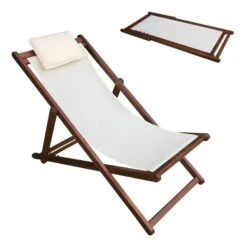 Σαιζ-Λόνγκ - Ξαπλώστρα 3 Θέσεων Acacia - 58x104x72εκ Ύφασμα Εκρού Water Repellent