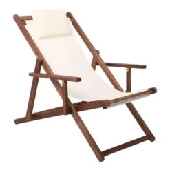 Σαιζ-Λόνγκ - Ξαπλώστρα με Μπράτσα 3 Θέσεων Acacia - 66x104x75εκ Ύφασμα Εκρού Water Repellent