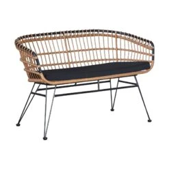 Σαλόνι Naoki Pakoworld σετ 4 τμχ φυσικό Pe Rattan-μαύρο μέταλλο-γυαλί 148x70x72εκ