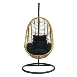 SALSA Κρεμαστή Πολυθρόνα, Wicker Φυσικό, Φ105x203εκ Μέταλλο Βαφή Μαύρο, Μαξιλάρι Μαύρο