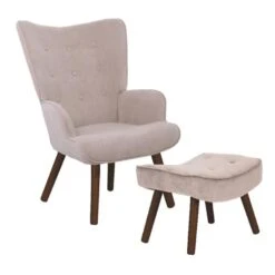 ALMA Πολυθρόνα - Μπερζέρα με Σκαμπό - Υποπόδιο Καρυδί 69x76x97εκ / 52x38x35εκ Ύφασμα Velure Ανοιχτό Καφέ,K/D