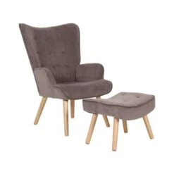 ALMA Πολυθρόνα - Μπερζέρα με Σκαμπό - Υποπόδιο Φυσικό 69x76x97εκ / 52x38x35εκ Ύφασμα Velure Καφέ, K/D