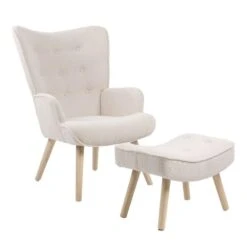 ALMA Πολυθρόνα - Μπερζέρα με Σκαμπό - Υποπόδιο Φυσικό, Teddy 69x76x97εκ / 52x38x35εκ Ύφασμα Άσπρο, K/D