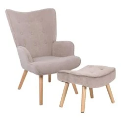 ALMA Πολυθρόνα - Μπερζέρα με Σκαμπό - Υποπόδιο Φυσικό 69x76x97εκ / 52x38x35εκ Ύφασμα Velure Ανοιχτό Καφέ,K/D