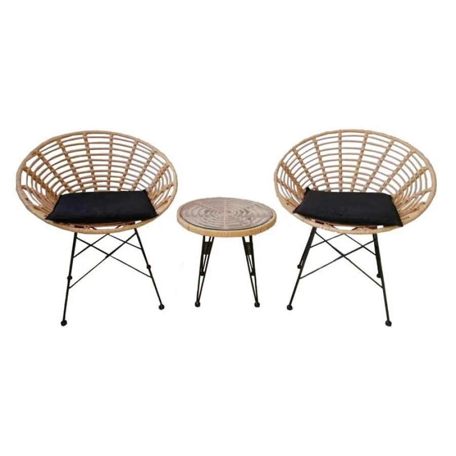 SALSA Coral Coffee Set Κήπου TableΦ50x44 Armchair72x62x81εκ Μέταλλο Μαύρο - Γυαλί - Wicker Φυσικό: Τραπεζάκι+2 Πολυθρόνες 1 SALSA Coral Coffee Set Κήπου TableΦ50x44 Armchair72x62x81εκ Μέταλλο Μαύρο - Γυαλί - Wicker Φυσικό: Τραπεζάκι+2 Πολυθρόνες