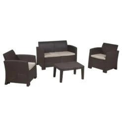 SAVANNA Set Σαλόνι Κήπου ΒεράνταςK/D,Table+Sofa 2Seater+2 Armchairs PP-UV Καφέ Μαξιλάρια Grey-White